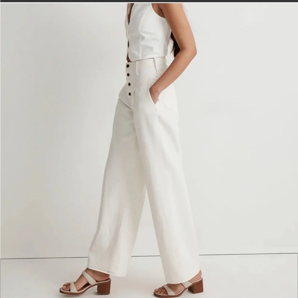 Madewell Super Wide Leg Exposed Button Fly High Waisted Jeans Size 33 - Picture 2 of 9